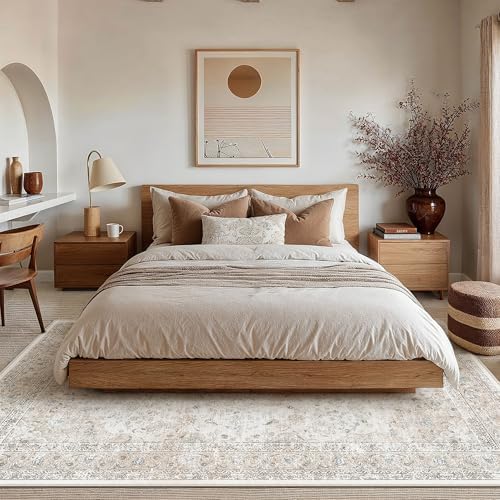 10x12 Washable Area Rug Beige Grey Non Slip Vintage Carpet - Image 3