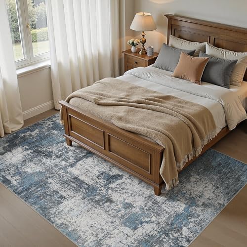 DMOYEST Area Rug Living Room Rugs - 5x7 Large Soft Indoor Neutral Modern Abstract Low Pile Washable Rug Carpet for Bedroom Dining Room Farmhouse Home Office - Grey Blue - Image 4