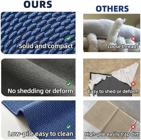 TYUU Bathroom Rugs Non Slip Washable, Super Absorbent Thin Bath Mat Quick Dry Low Pile Bathroom Rug, Navy Blue 20"x48" - Image 5