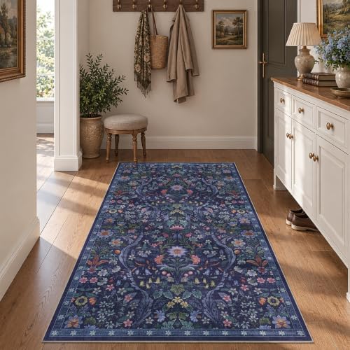 3x5 Throw Rug Floral Print Blue Rug Soft Low Pile for Entryway - Image 3