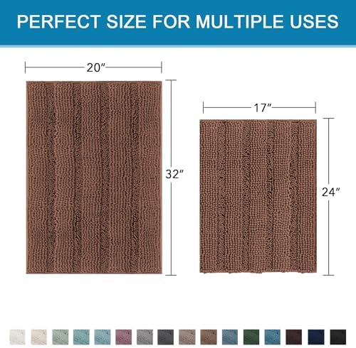 H.VERSAILTEX 2 Piece Bathroom Set Extra Thick Chenille Striped Pattern Bath Rugs for Bathroom Non Slip Soft Plush Shaggy Bath Mats for Floor(Caramel, 32 x 20 Plus 24 x 17 - Inches) - Image 2