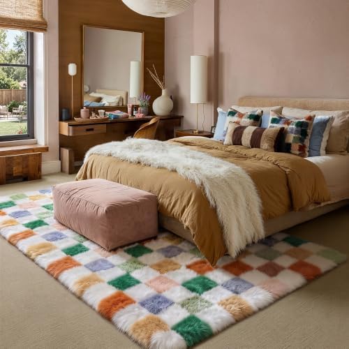 PureCozy Colorful Area Rug 6x9 for Living Room Soft Checkered Shag Carpet - Image 5