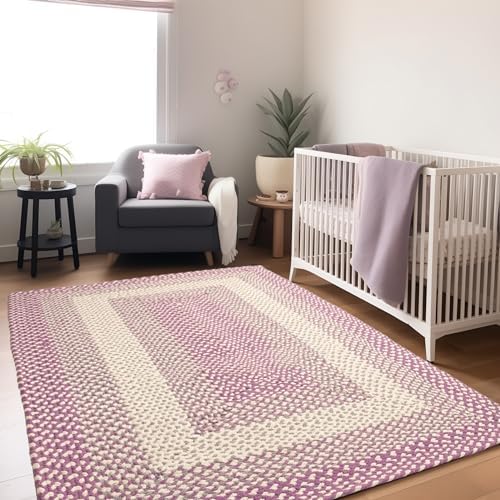Super Area Rugs 5X8ft Farmhouse Braided Rug - Natural Soft Cotton Carpet for Living Room - Primitive Country Woven Rug - Purple/Gray/Ivory - Image 7