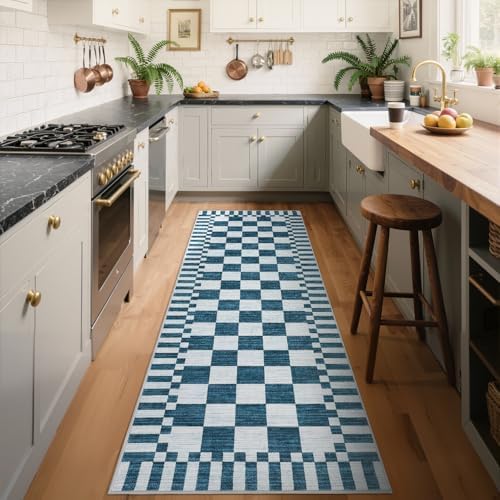 GarveeHome 2.5x8 Checkered Kitchen Runner Rug for Hallway Non Slip Washable by GarveeHome