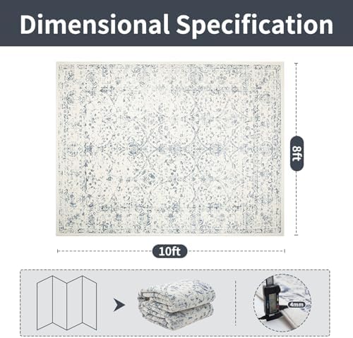 8x10 Boho Washable Area Rug for Living Room,Bedroom,Dining Room-White Blue - Image 2
