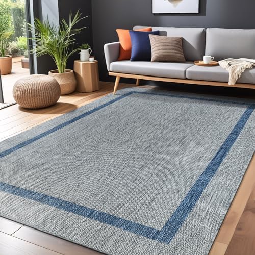 Luul Home Bordered Outdoor Rug 10x14 Washable Outside Carpet for Indoor Patio Porch Waterproof Easy Cleaning Non Shedding Area Rugs Silver Gray - Blue 10 x 14 - Image 5