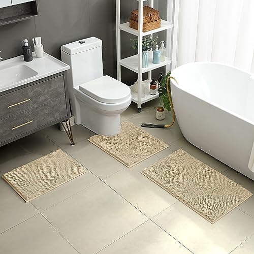 HOMEIDEAS Bathroom Rugs Set of 3, Super Soft Absorbent Chenille Bath Rugs - Image 2