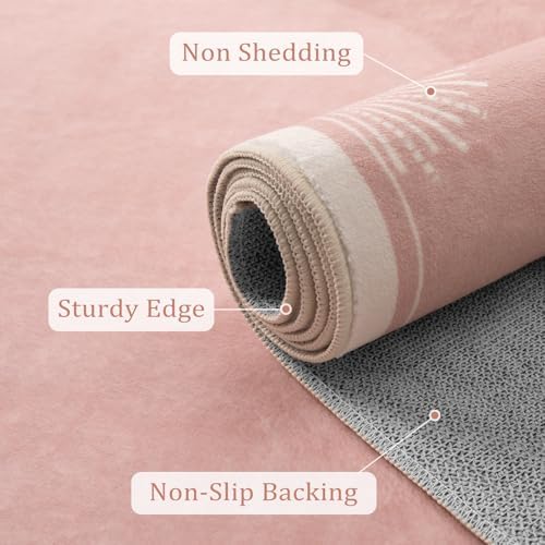Hedlive Modern 3x5 Pink Rugs for Bedroom Girls,Ultra Thin Nursery Rug for Girls Room, Sun Printed Non Slip Washable Area Rug,Soft Non Shedding Throw Carpet for Playroom Classroom(3'x5',Pink) - Image 3