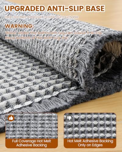 Smiry Waffle Bath Mat 40X32, Soft Absorbent Bathroom Rug, Darkgrey & Cream - Image 5