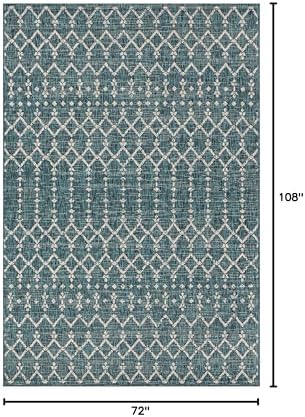 JONATHAN Y Moroccan Geometric Indoor Outdoor Area Rug 6X9 Teal/Gray, Ourika Textured Weave for Backyard, Patio, Porch, Easy-Cleaning, High Traffic, Pet-Friendly, Non-Shedding (SMB108C-6) - Image 2
