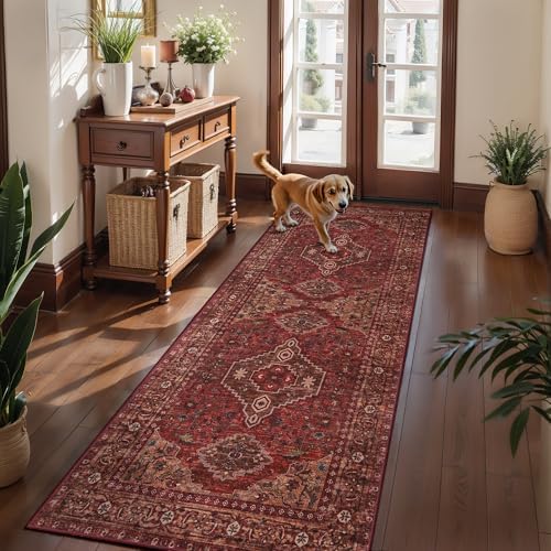 Tangsoo Boho 3x6 Washable Runner Rug for Entryway, Red Non Slip Runner Rug by Tangsoo