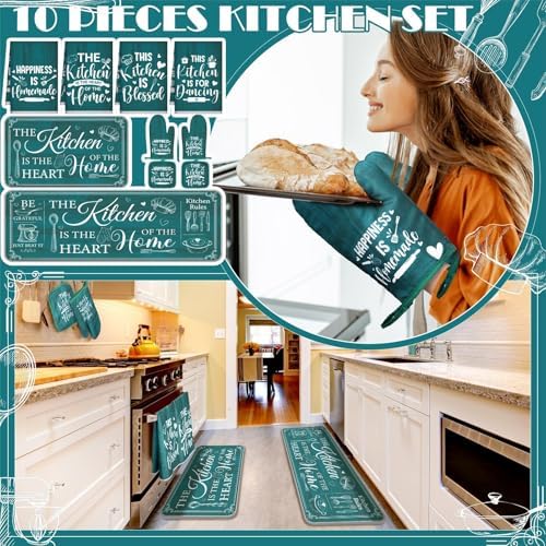 Fourluoo 10 Pcs Vintage Teal Kitchen Decor and Accessories Set - Image 2
