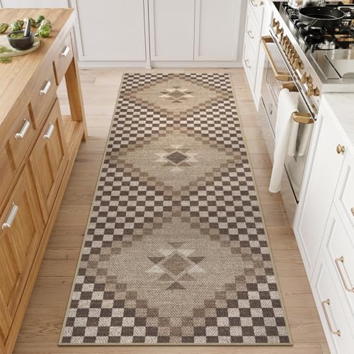 LIVEBOX Washable Easy Jute Rug Runners 2x6 for Entryway, Non Skid Kitchen Runner Rugs for Indoor Outdoor Entrance, Checkered Brown Hallway Rug Runner for Laundry Room Bedroom - Image 2