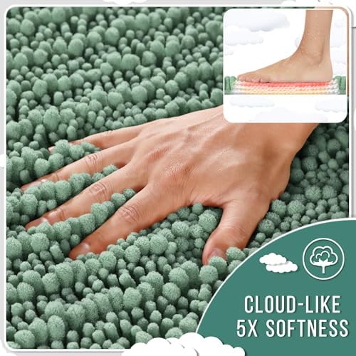 Yimobra Large Bathroom Rugs Non Slip Washable 36x24 Inch - Ultra Soft Absorbent Chenille Bath Mat, Quick Dry Shaggy Floor Carpet for Tub Shower, Green Home Decor Accessories - Image 4
