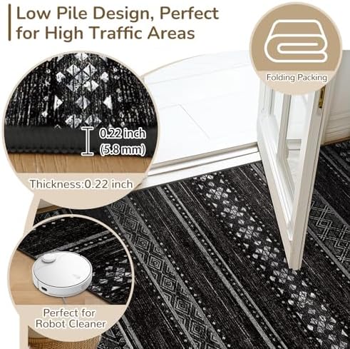 2x3 Washable Area Rugs for Living Room Boho Bathroom Rug Black/White - Image 3