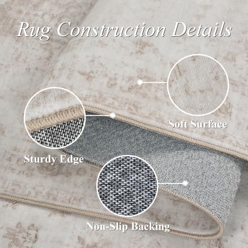 Washable 6ft Round Dorm Rug Soft Medallion Neutral Beige Throw Carpet - Image 7