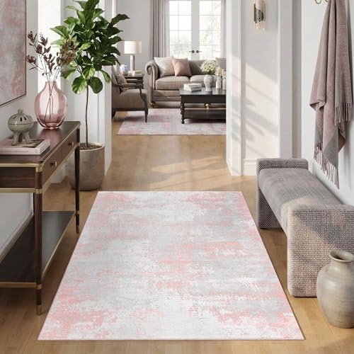 Pink 4x6 Area Rug for Entryway, Modern Abstract Cute Small Rugs - Image 4