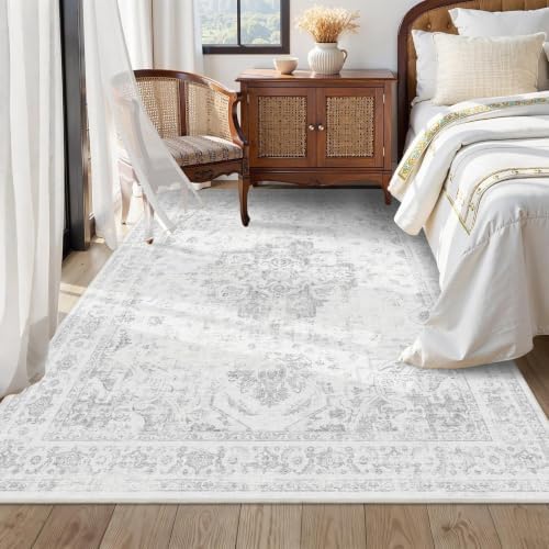5x7 Washable Bedroom Area Rug Non-Slip Medallion Gray Throw Carpet - Image 3