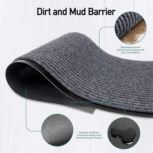 MaxMat® Large Rubber Doormat - Heavy Duty, Commercial Grade, Waterproof, Low-Profile, Easy to Clean Floormat (4 x 6 Feet, Grey, MXM-RIB0046GY) - Image 3