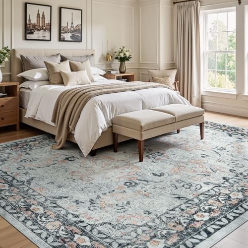 9x12 Area Rugs for Living Room, Washable Non-Slip Large Rugs, Grey/Blush - Image 2