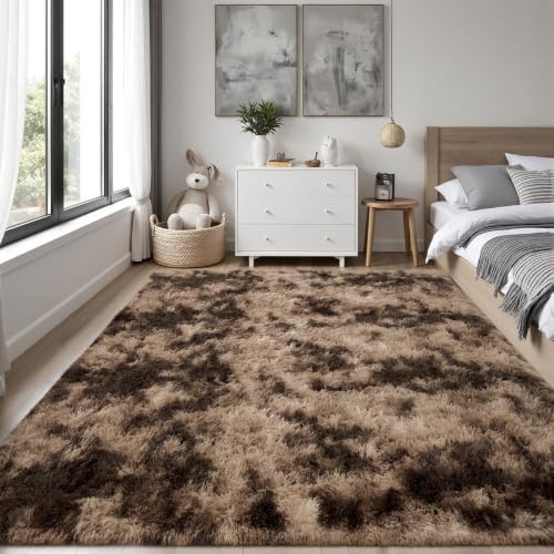 PLHXFR 5x7 Area Rug Living Room: Fluffy Bedroom Soft Shag Rug Coffee Brown - Image 2