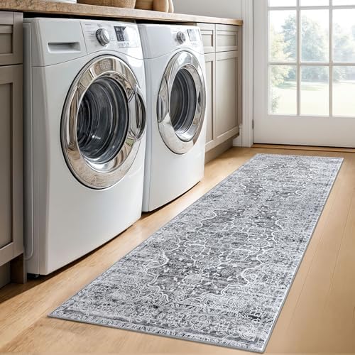 KUTA Hallways Runner Rug 2x6 Grey Blue White Vintage Floral Rugs - Image 4