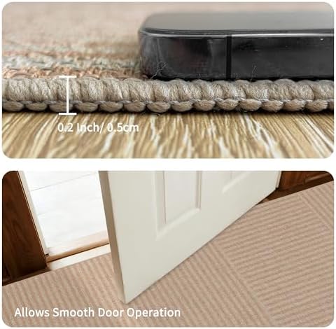 Non-Slip Jute Rug for Entryway: 3x5 Outdoor Mat - Beige Stripes - Image 2