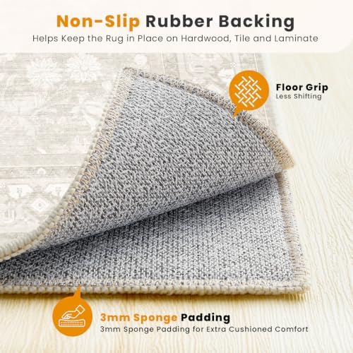SameBed 9x12 Area Rug Living Room, Vintage Neutral Washable Carpet Beige - Image 5