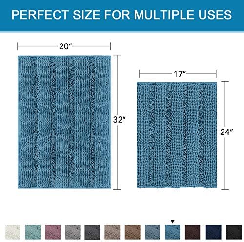 H.VERSAILTEX Turquoise Bathroom Rug, 2 Piece Bathroom Rug Set Slip-Resistant Extra Absorbent Soft and Fluffy Thick Striped Bath Mat Shag Floor Mat(Turquoise Blue, 20" x 32"/17" x 24") - Image 2