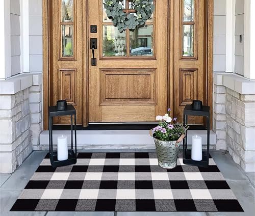 BUAGETUP Black and White Layered Doormat,27.5"x43.3"Cotton Door Mat Outdoor - Image 4