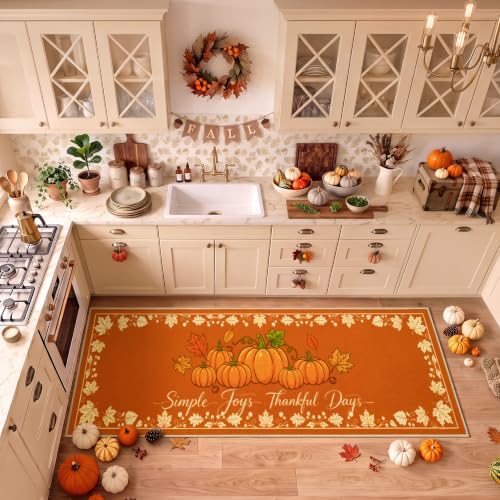Fall Kitchen Rugs Runner 2.6'x8', Hello Pumpkin Mats for Hallway - Image 3