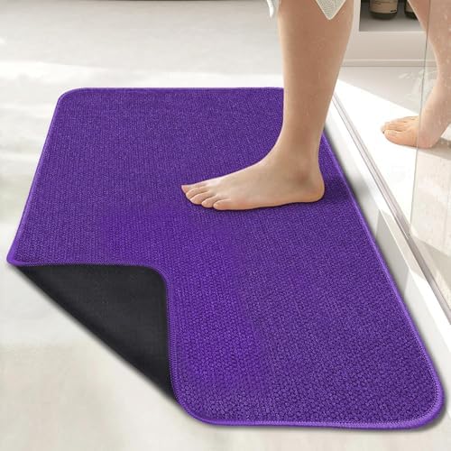Bath Mat,Ultra Thin Bathroom Runner Rugs,Large Bath Mats for Bathroom,Quick Dry,Non-Slip,Machine Washable,Low Pile,Bath Rug,Shower Outside,Sink,Home Decor Accessories.Purple,1'5"x2'11"（17x35inch） by BosapDirect
