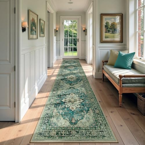RELEANY Washable Area Rug, Runner 2'6"x10', Blue/Vintage Dark Blue by RELEANY