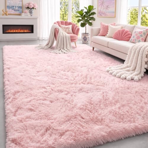 Pink Area Rugs for Bedroom Girls Soft Fluffy Shag Pastel Living Room Rugs by PAGISOFE
