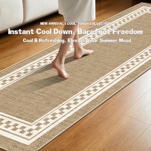 Faux Linen Washable Runner Rug Absorbent Surface 2x6 Warm Brown - Image 5