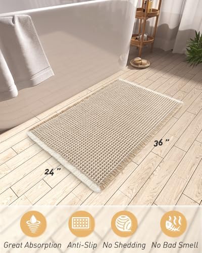 Upgraded Waffle Bath Mat Ultra Absorbent Non Slip Bathroom Mat, 24" x 36" - Image 2