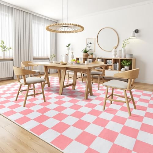 Terrug Pink and White Checkered Rug for Living Room, 6x9 Soft Area Rugs - Image 4