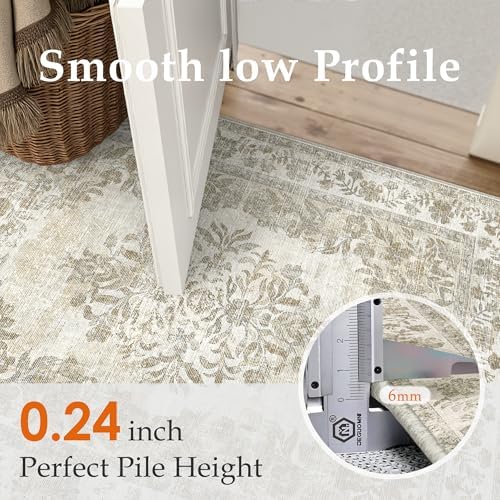 PureCozy 6x9 Washable Area Rug Living Room Cream Beige Vintage Large Carpet - Image 2