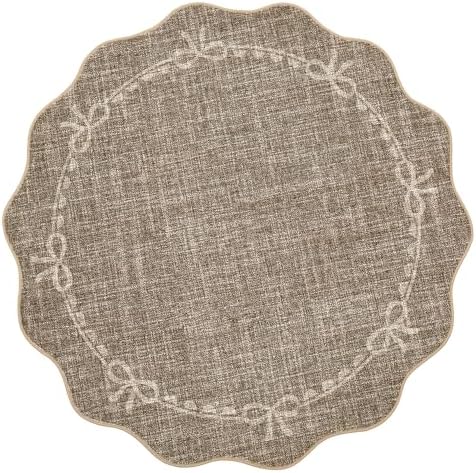 GarveeHome 5ft Round Rugs Washable Scalloped Bow Rug for Bedroom, Brown - Image 4