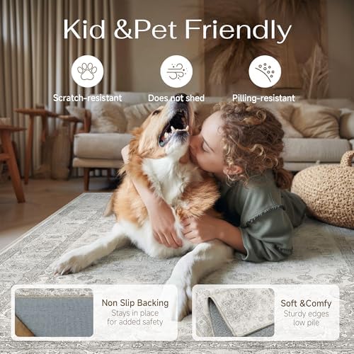 PureCozy Gray 5x7 Washable Area Rug Bedroom Vintage Distressed Carpet - Image 3