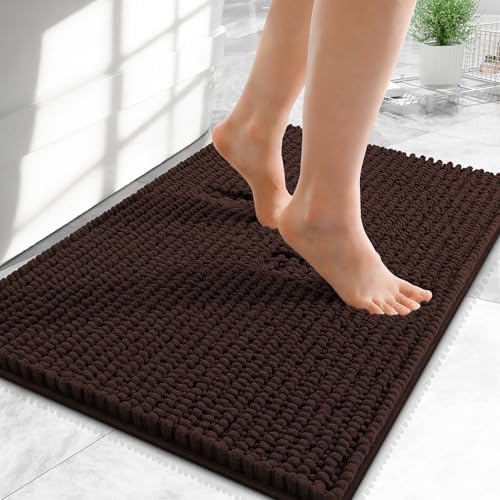 OLANLY Thick Chenille Small Bathroom Rugs 24x16, Absorbent Bath Mat, Brown by OLANLY