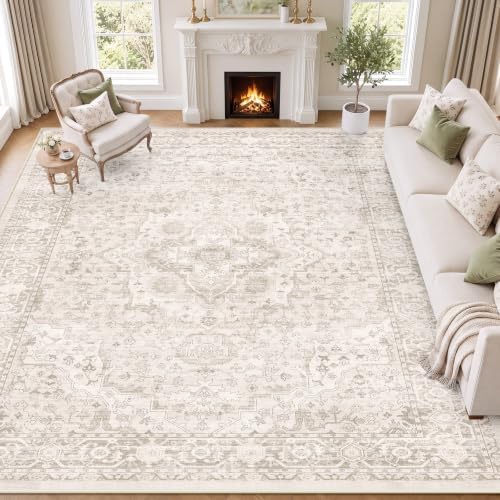 SameBed 8x10 Area Rug Living Room, Vintage Washable Carpet Neutral Beige by SameBed
