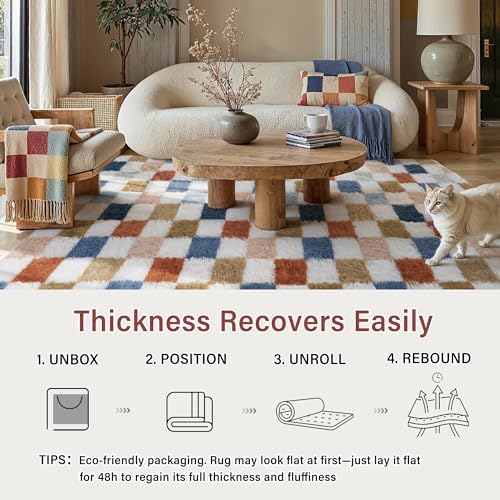 PureCozy Checkered Area Rug 3x5 for Kids Room Soft Fluffy Shag Carpet - Image 5