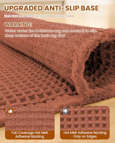 Smiry Waffle Bath Mat 24X16, Extra Soft Absorbent Bathroom Rugs, Orange - Image 5