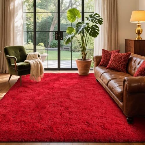 5x7 Ft Red Shag Rugs for Bedroom Living Room Decor, Ultra Soft Fluffy Furry Area Rug for Indoor Floor, Aesthetic Carpet for Home Nursery Dorm Decor - Image 2