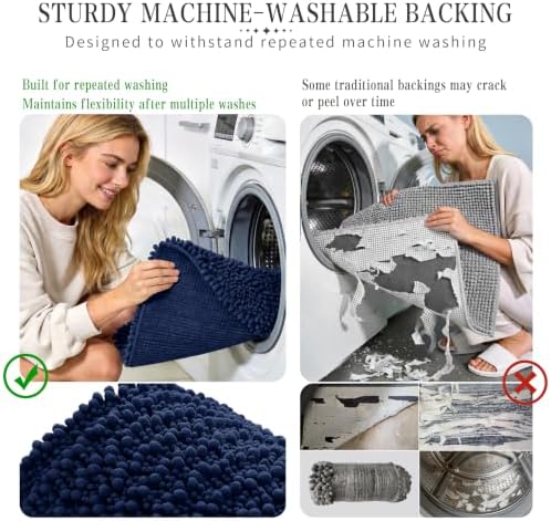 Yimobra Bathroom Rugs Non Slip Washable - Ultra Soft Absorbent Chenille Bath Mat, Quick Dry Shaggy Floor Carpet for Tub Shower, Navy Blue Home Decor Accessories, 24x17 Inch - Image 3