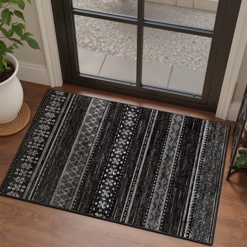 2x3 Washable Area Rugs for Living Room Boho Bathroom Rug Black/White by BESTSWEETIE