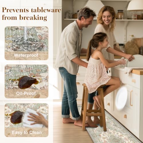 Boho Kitchen Mats for Floor 2PC Anti Fatigue Kitchen Rugs, Green Beige - Image 5