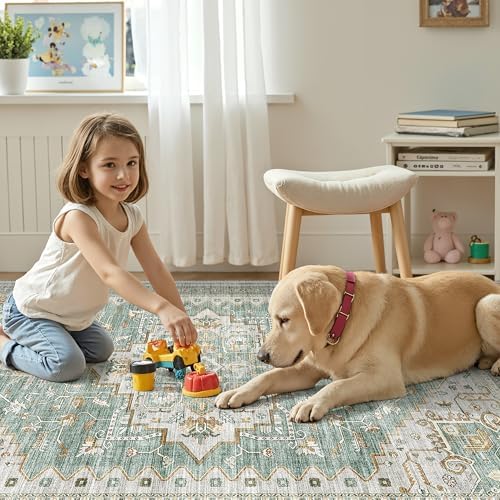befbee 7x9 Washable Area Rug for Living Room Non Slip Indoor Carpet Green - Image 7
