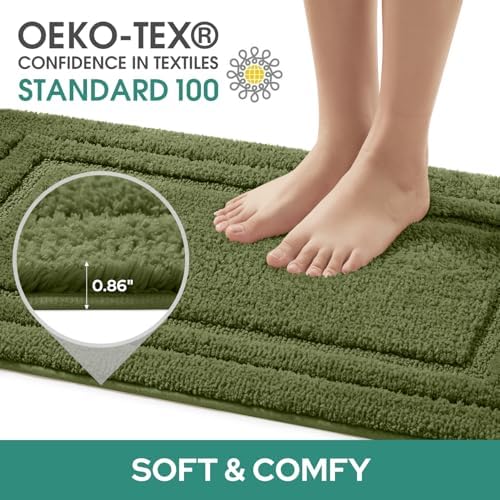 HOMEIDEAS Olive Green Bathroom Rugs Set of 3, Non Slip Bath Mats - Image 3